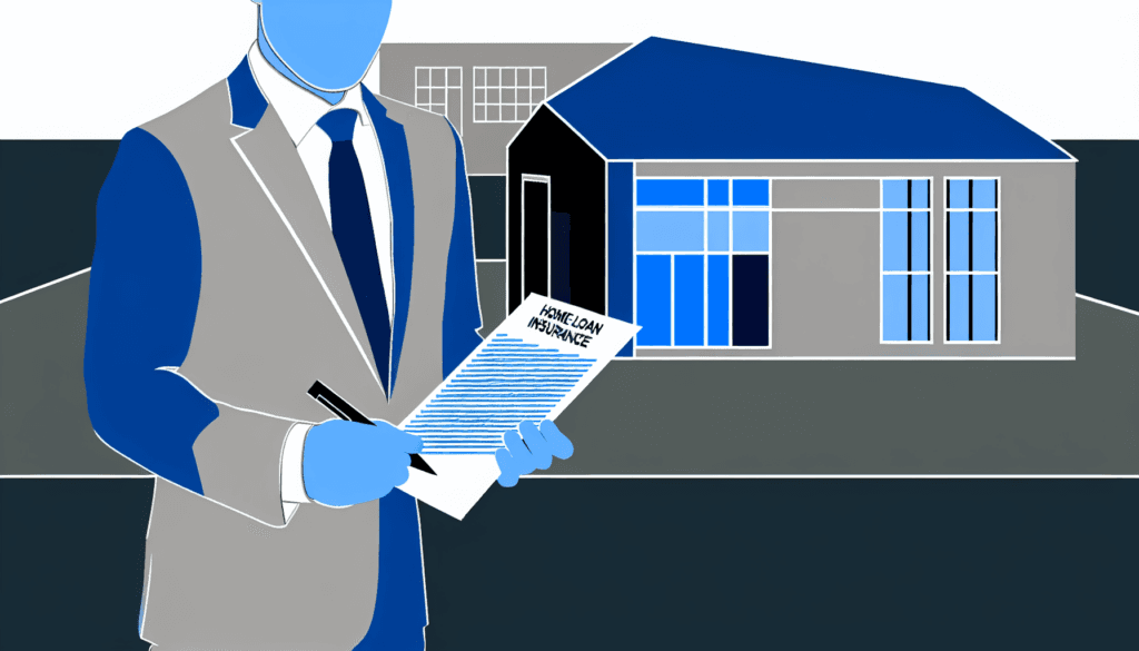 An expatriate in professional attire, examining their home loan insurance contract, standing in front of a modern building. The design is uncomplicated and minimalist, in full color, with no background. The primary color scheme should include #A3C503 and #ed7020. The image should be designed as a vector illustration.